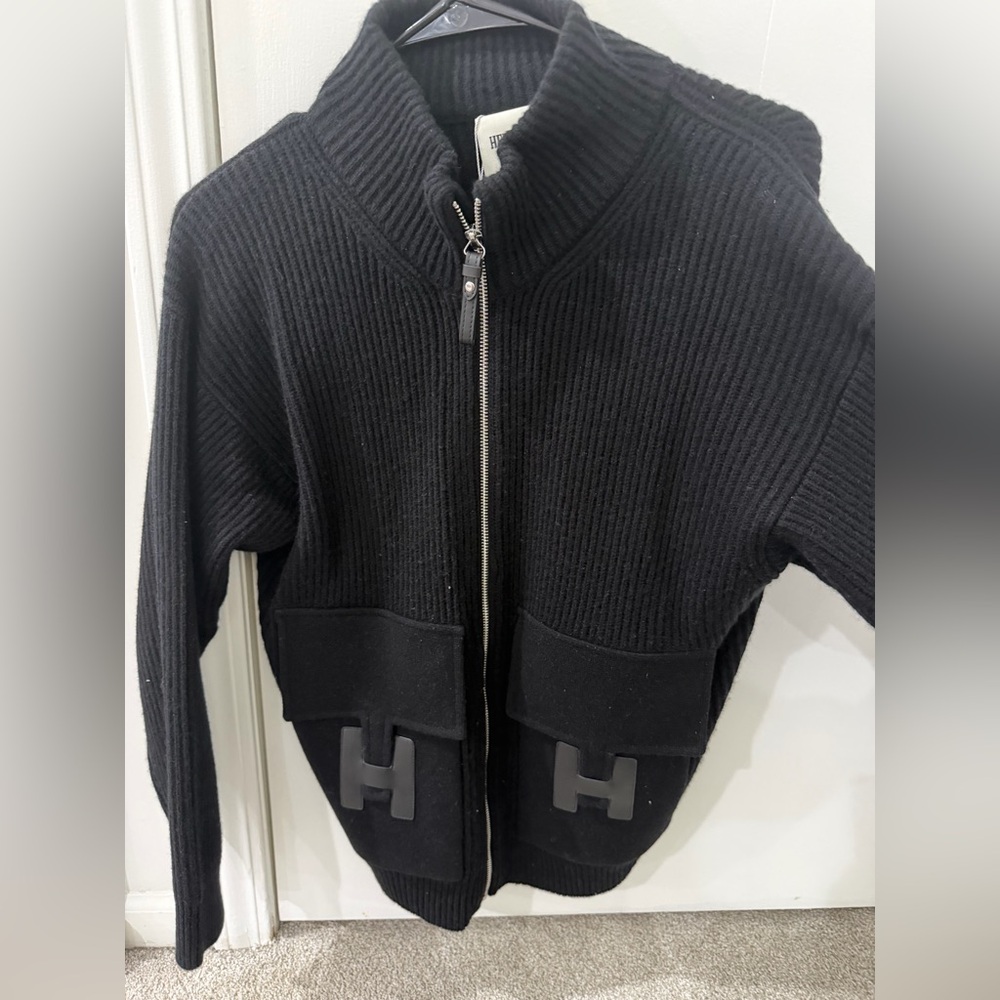 Black Zip-Up Sweater with Front Pockets